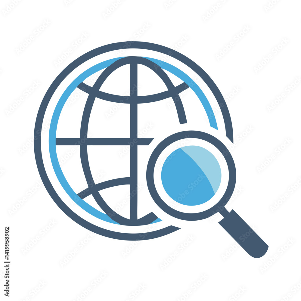 Leinwandbilder globe with magnifier icon representing web search and global information exploration