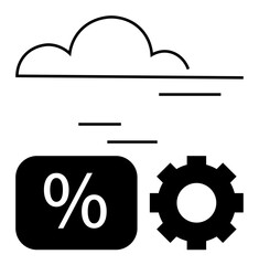 Cloud, percentage sign, and gear elements imply cloud storage, analytics, efficiency, and computation. Ideal for tech, analytics progress optimization finance data management efficiency. Flat