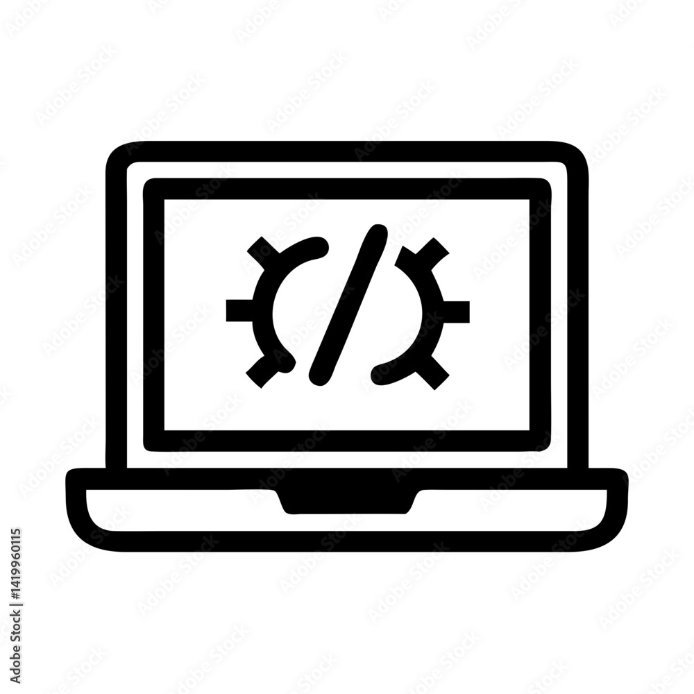 Poster Laptop with Code Icon Representing Software Development and Programming