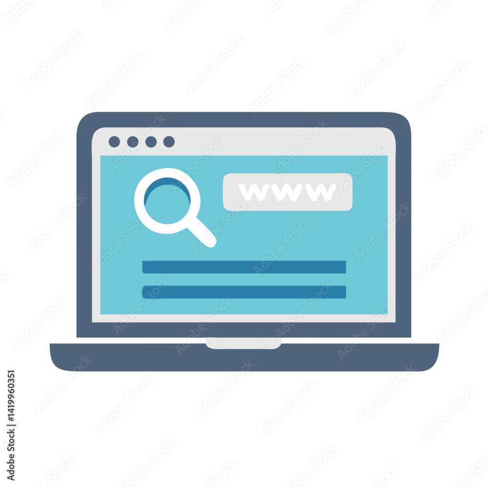 Poster Laptop with Search Bar Icon Representing Web Search and Online Information Retrieval