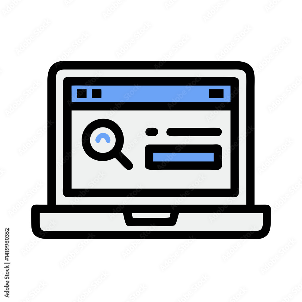 Poster Laptop with Search Bar Icon Representing Web Search and Online Information Retrieval
