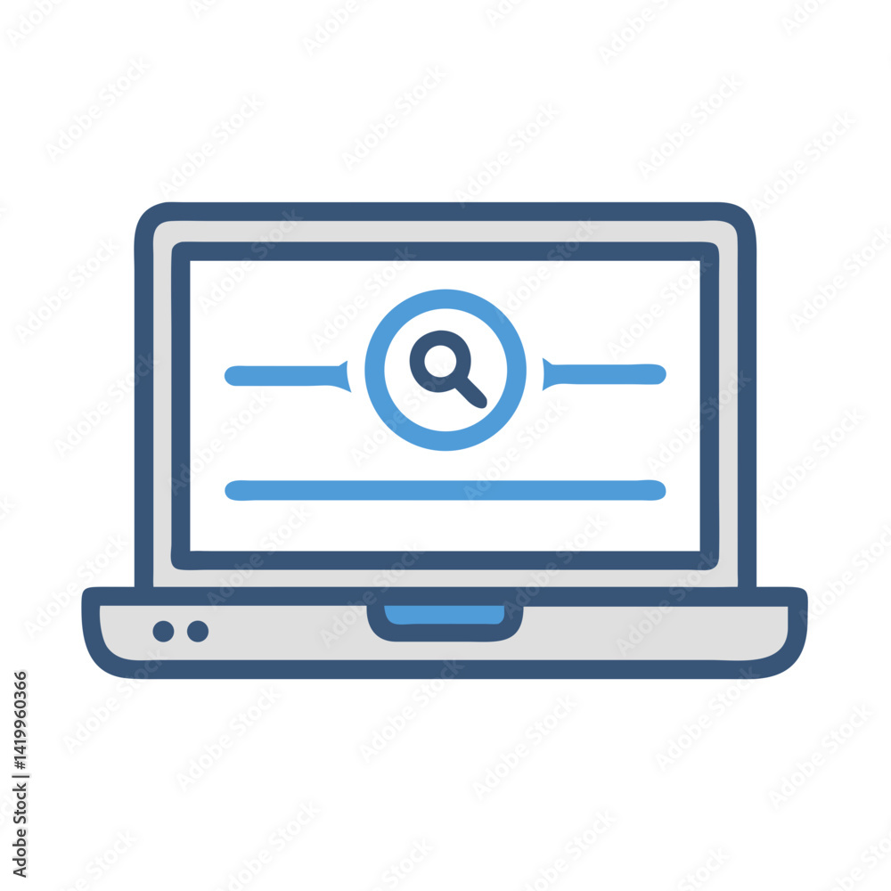 Poster Laptop with Search Bar Icon Representing Web Search and Online Information Retrieval