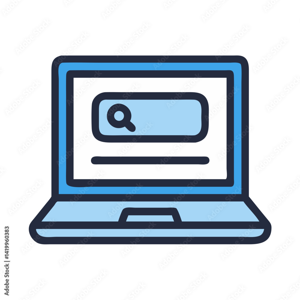 Poster Laptop with Search Bar Icon Representing Web Search and Online Information Retrieval