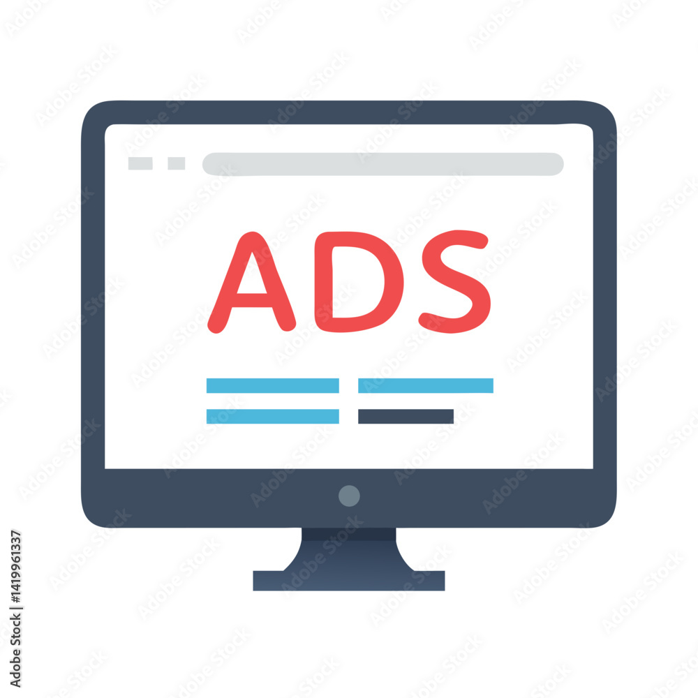Poster monitor with ads icon representing digital advertising and online marketing display