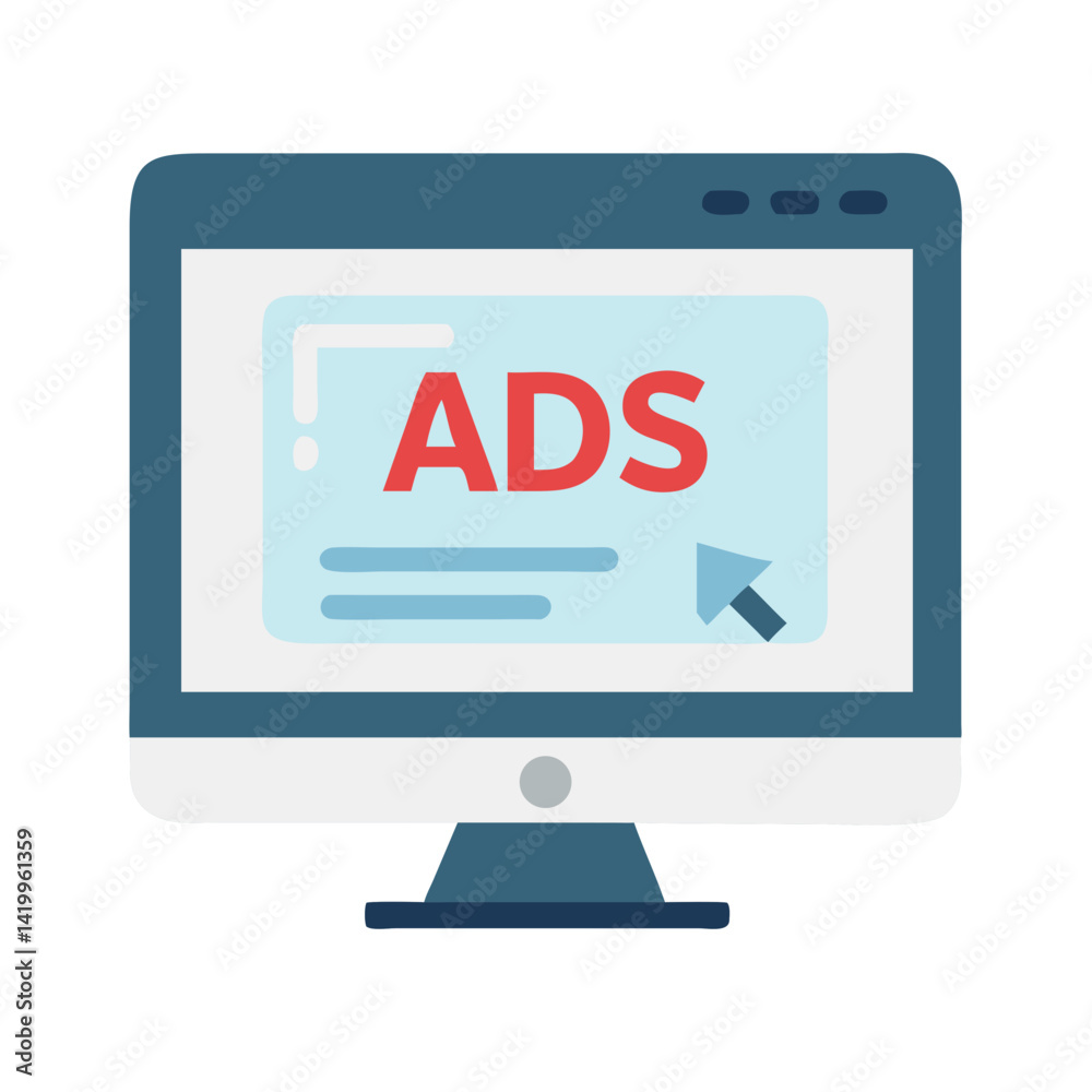 Poster monitor with ads icon representing digital advertising and online marketing display