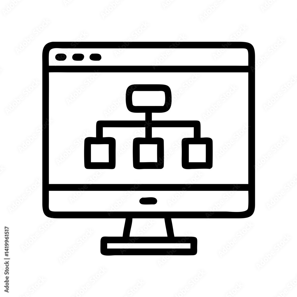 Poster Monitor with Flowchart Icon Representing Website Structure and Digital Workflow Planning