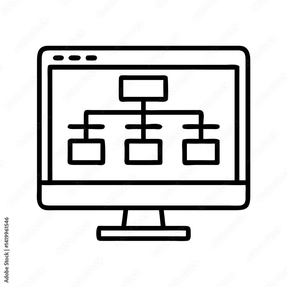 Poster Monitor with Flowchart Icon Representing Website Structure and Digital Workflow Planning
