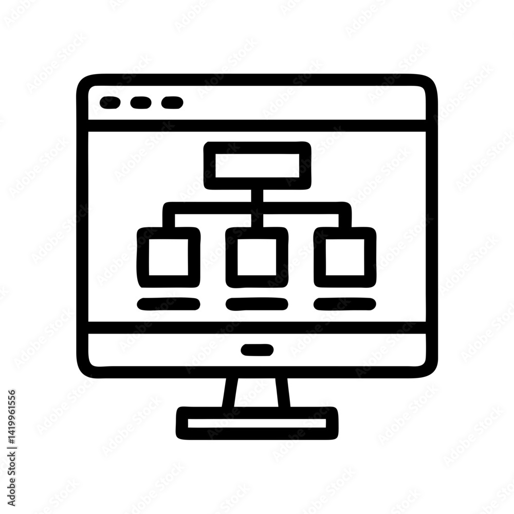 Poster Monitor with Flowchart Icon Representing Website Structure and Digital Workflow Planning