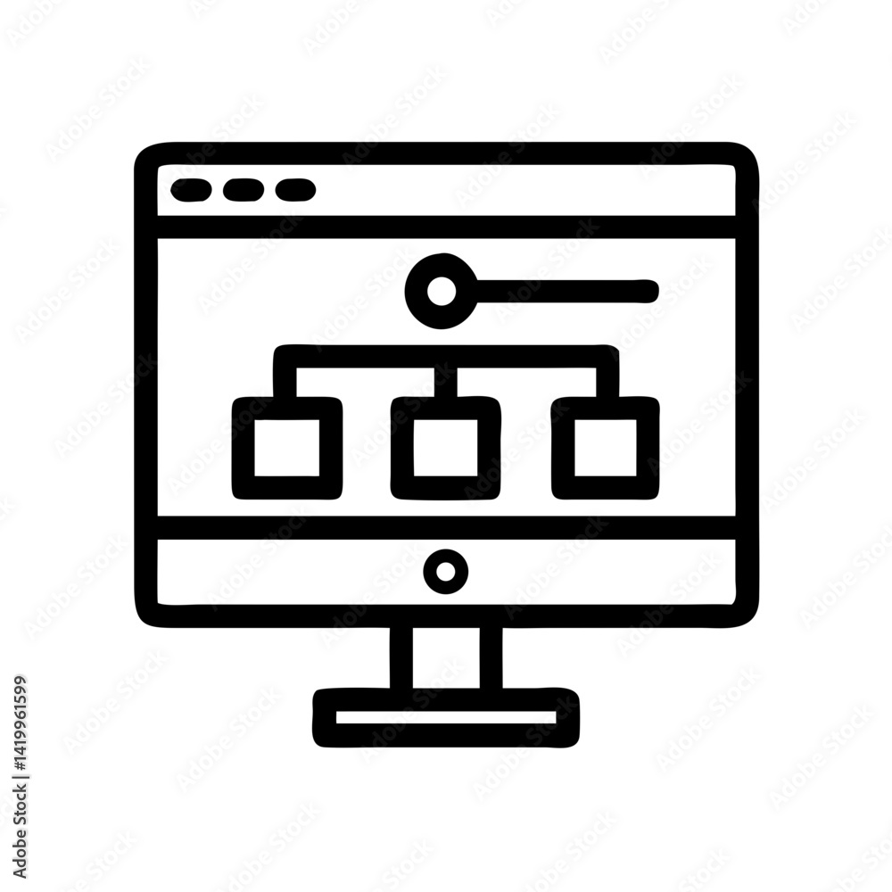 Poster Monitor with Flowchart Icon Representing Website Structure and Digital Workflow Planning