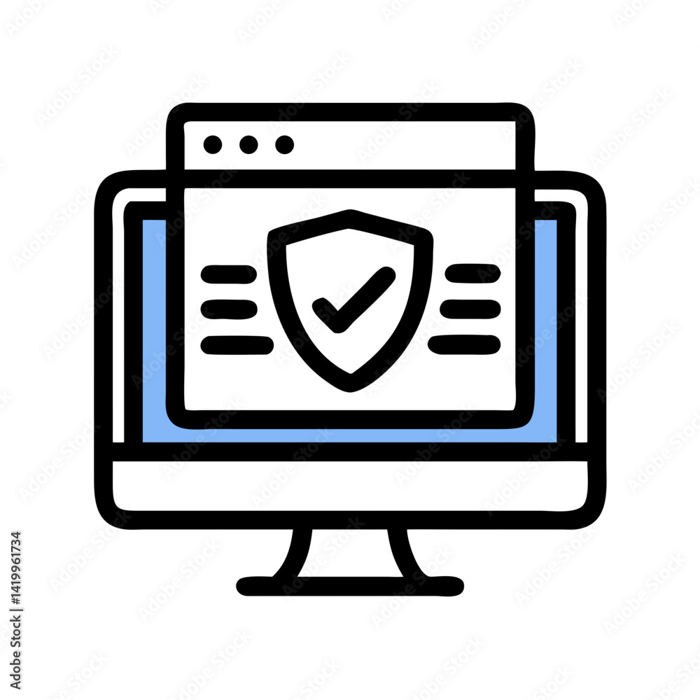 Poster Monitor with Shield Icon Representing Web Security and Online Protection