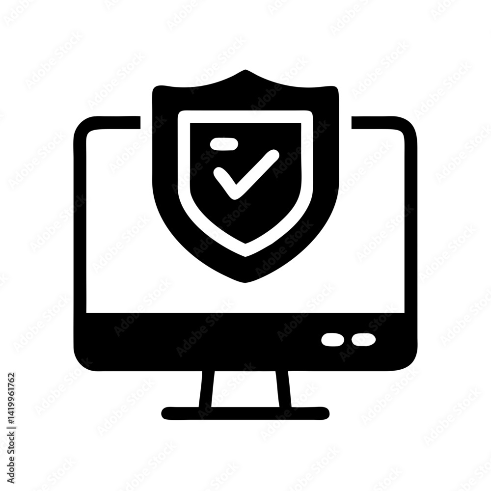 Poster Monitor with Shield Icon Representing Web Security and Online Protection
