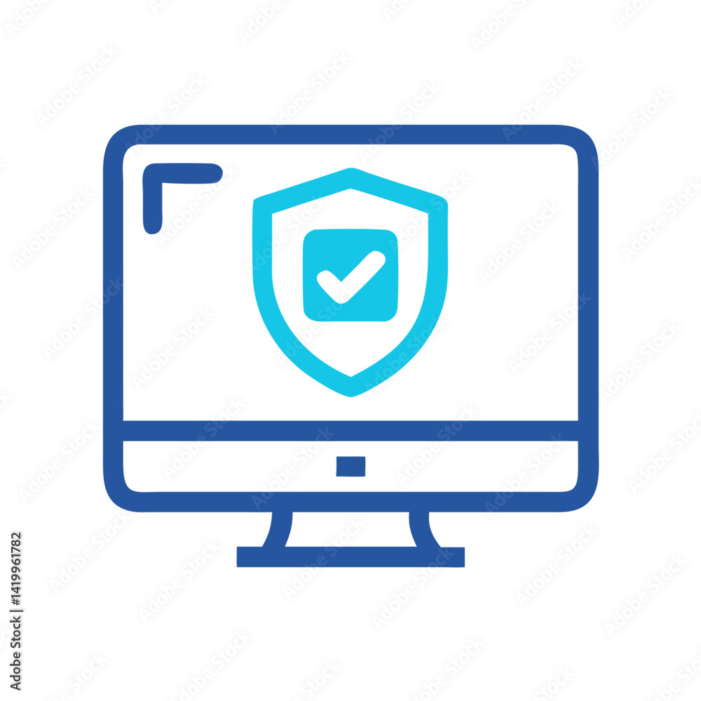 Poster Monitor with Shield Icon Representing Web Security and Online Protection