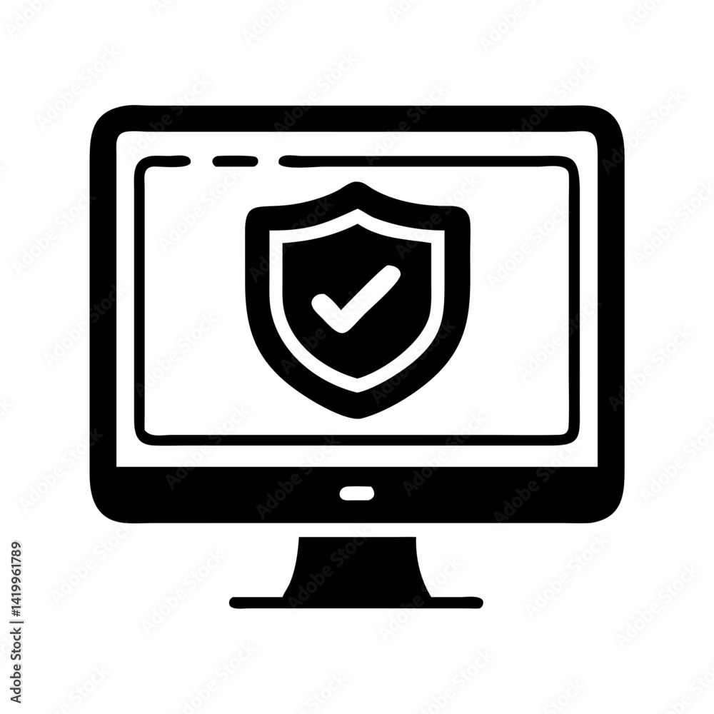 Poster Monitor with Shield Icon Representing Web Security and Online Protection