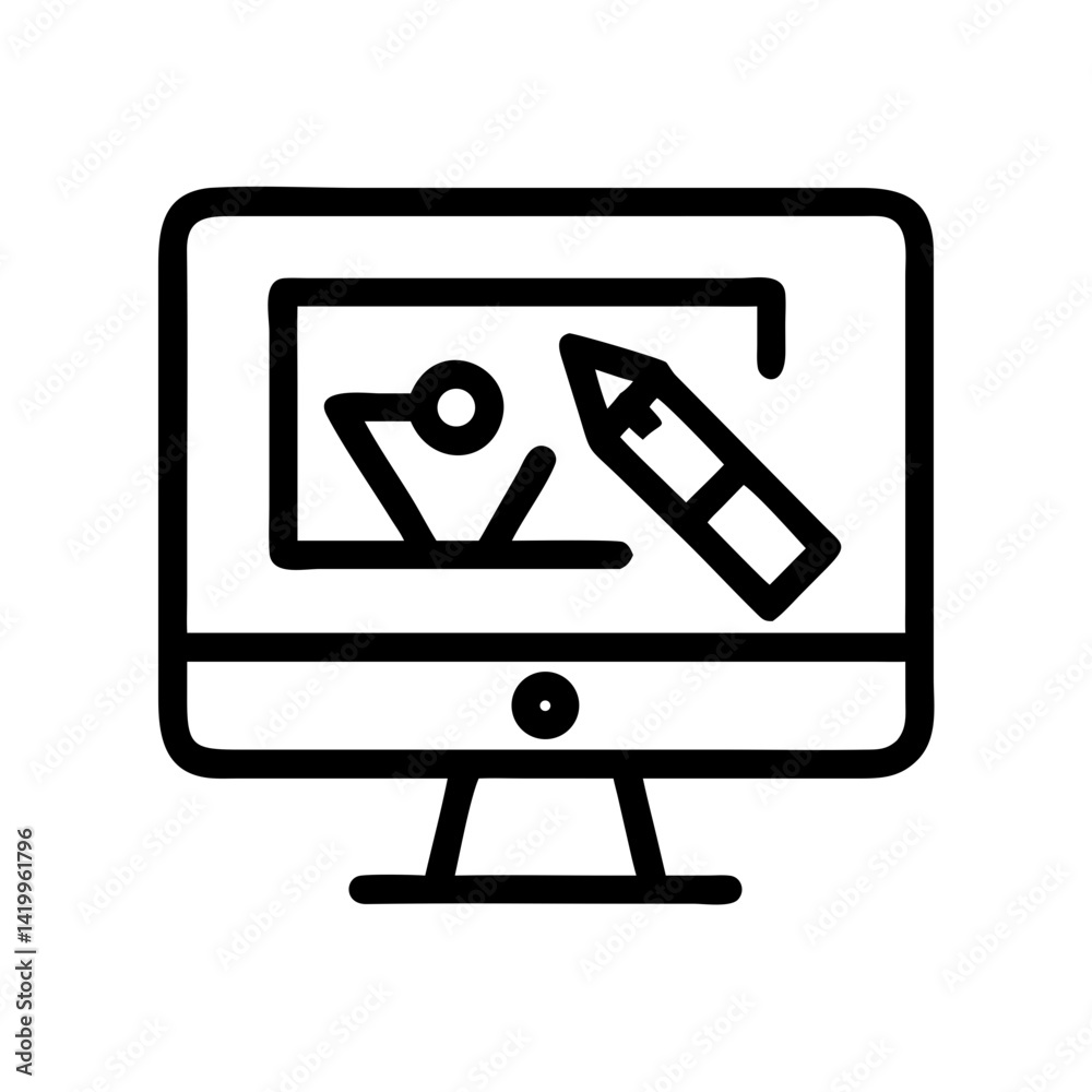 Poster Monitor with Vector Design Icon Representing Graphic Design and Digital Illustration Workstation