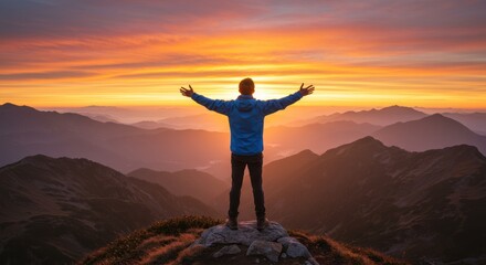 Obraz premium Man with open arms at sunset - Photo