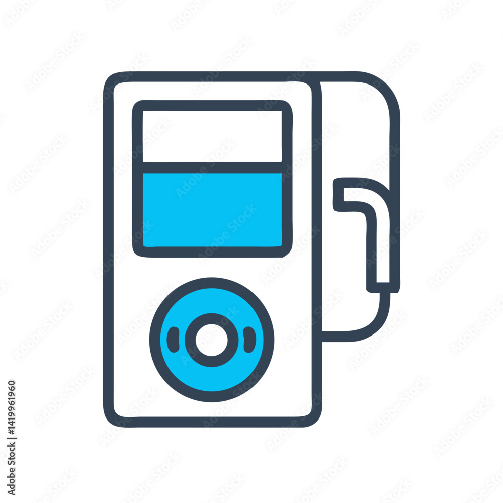 Poster mp3 player icon representing portable audio device for music playback and entertainment