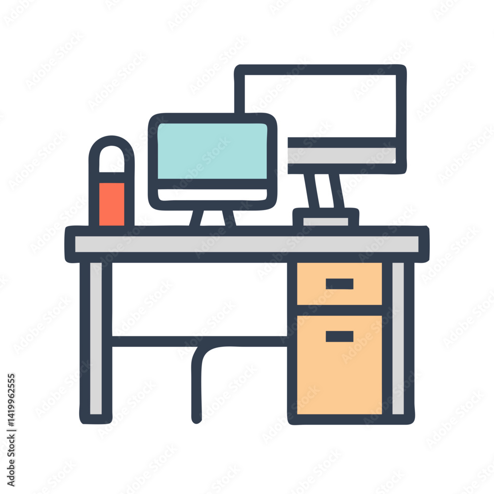 Aufkleber office desk icon representing workstation table for professional and home office setup
