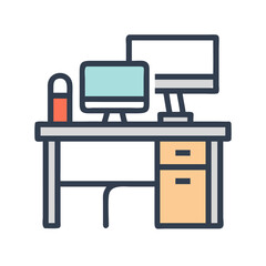 Office Desk Icon Representing Workstation Table for Professional and Home Office Setup