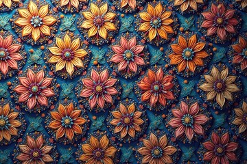 Intricate floral motifs within a tessellated hexagon pattern , repeating, symmetry, illustration