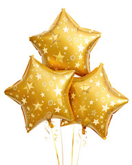 golden star shaped balloons isolated, transparent background, AI