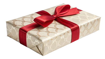 Big gift box with red ribbon, isolated ,transparent background, AI
