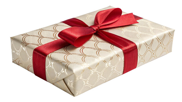 Big gift box with red ribbon, isolated ,transparent background, AI