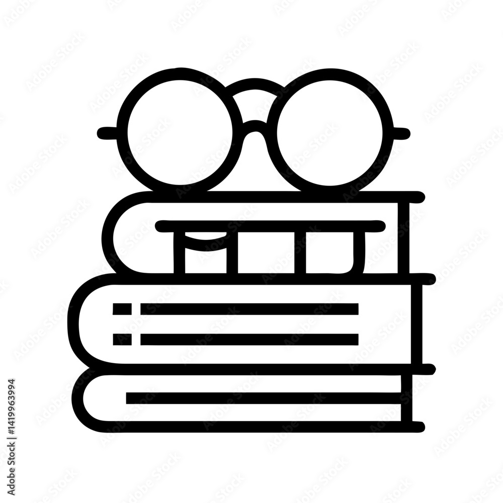 Poster Stack of Books with Glasses Icon Representing Study and Knowledge Acquisition