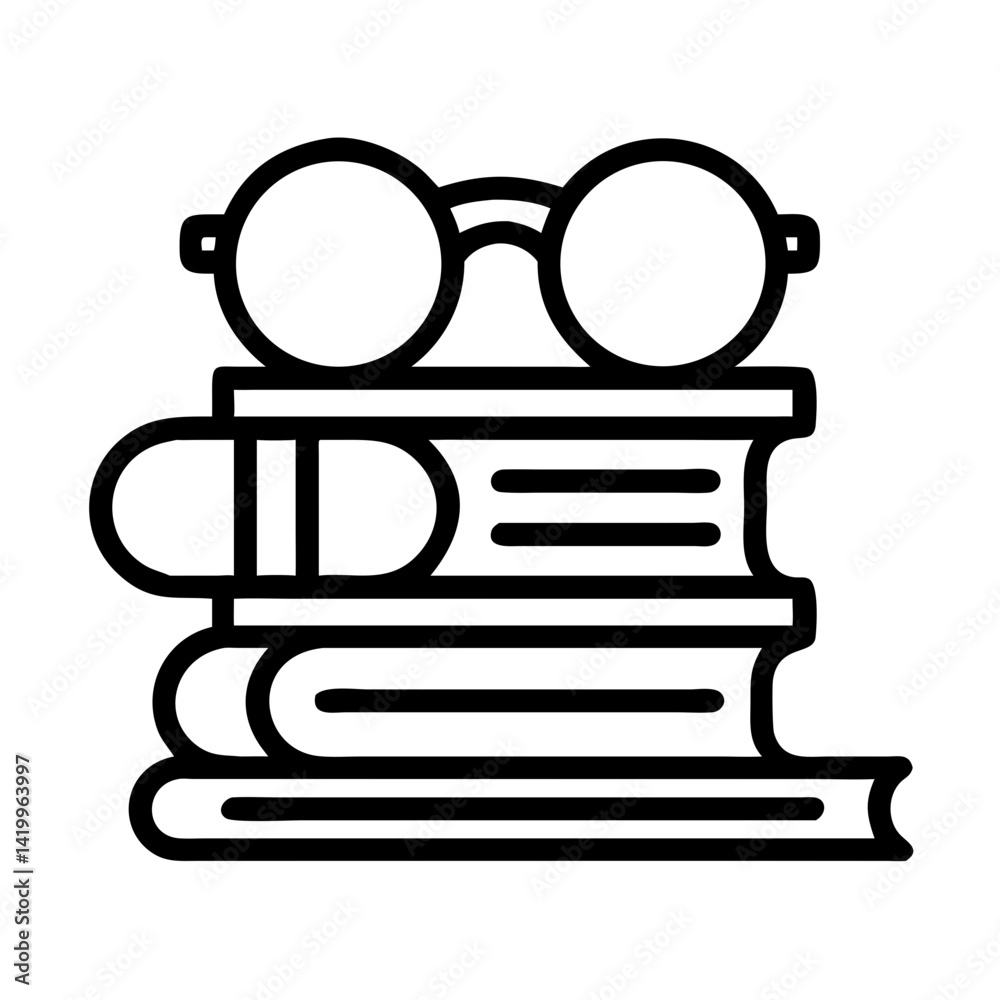 Poster Stack of Books with Glasses Icon Representing Study and Knowledge Acquisition