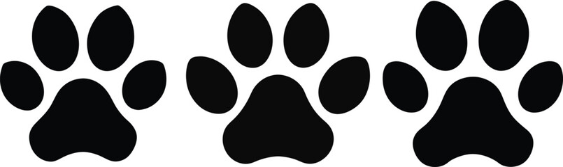 Set For Black Animal Paw Prints Isolated on Vector Illustration