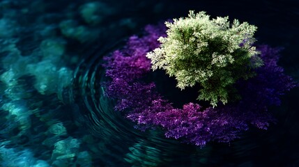 A Colorful Cluster of Flora Surrounded by Rippling Water and Teal Underwater Rocks Aesthetic.