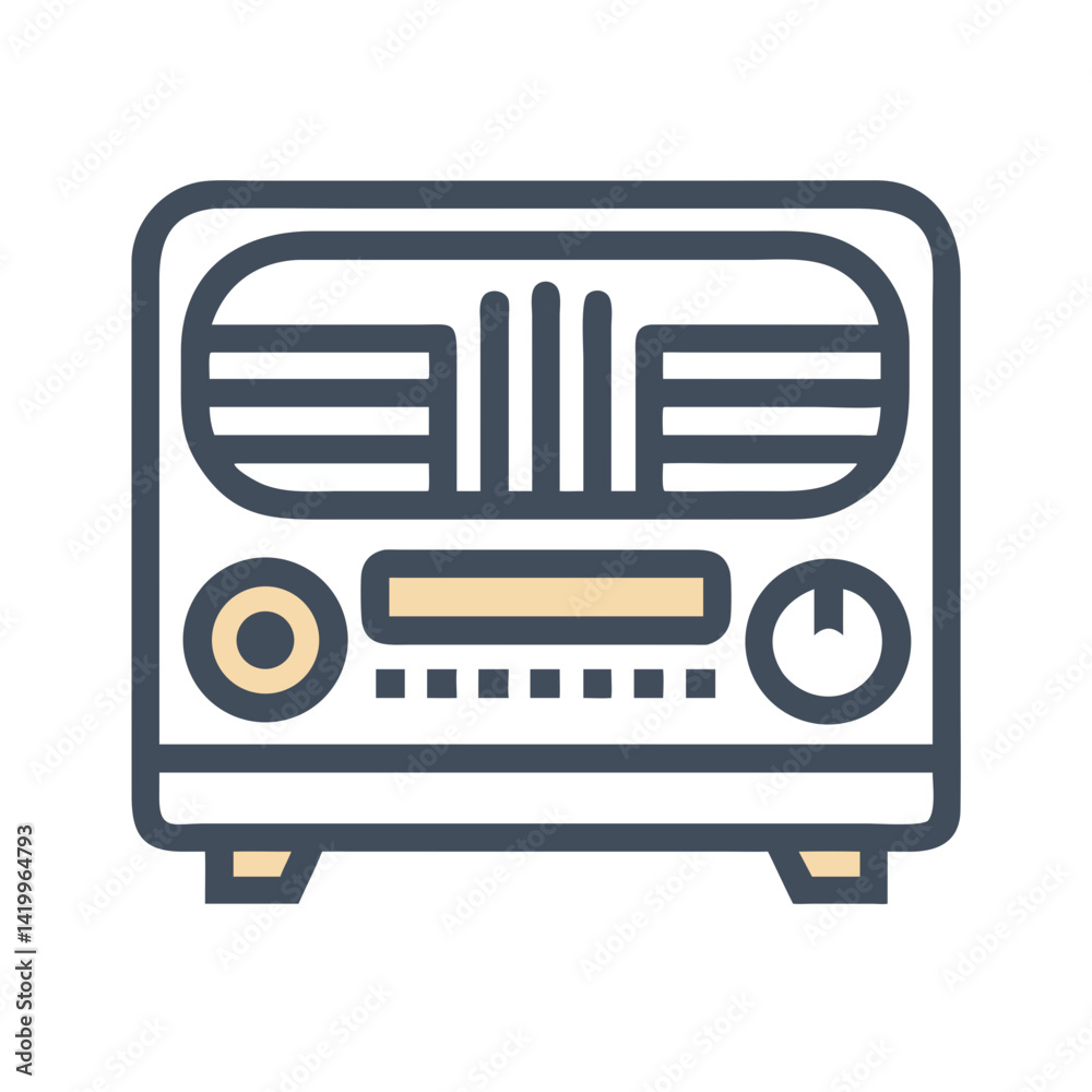 Poster vintage radio icon representing classic audio player for retro music and broadcast