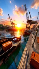 Sunset sailing adventure port dock image capture maritime scene eye-level perspective tranquil beauty