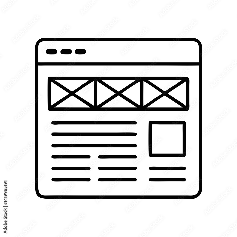 Poster Website Wireframe Icon Representing Page Structure and Layout for UI/UX Design