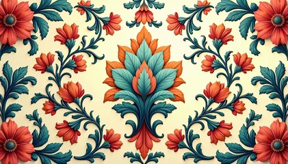 Intricate floral damask, elegant vintage style , antique, interior