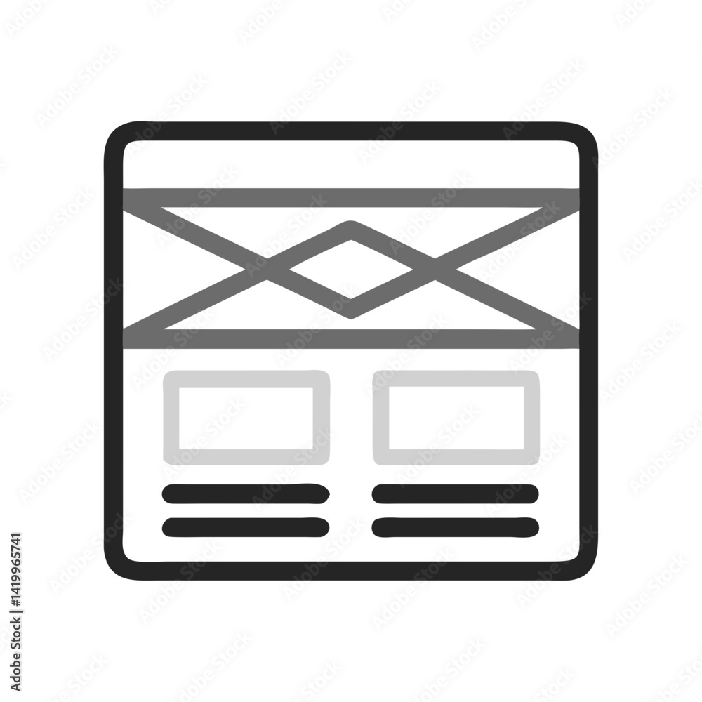 Poster Wireframe Layout Icon Representing UX Mockup Design for User Interface Prototyping