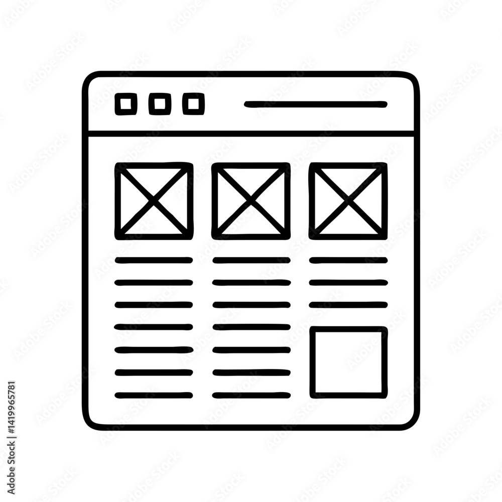 Poster Wireframe Layout Icon Representing UX Mockup Design for User Interface Prototyping