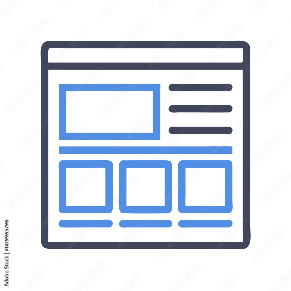 Poster Wireframe Layout Icon Representing UX Mockup Design for User Interface Prototyping