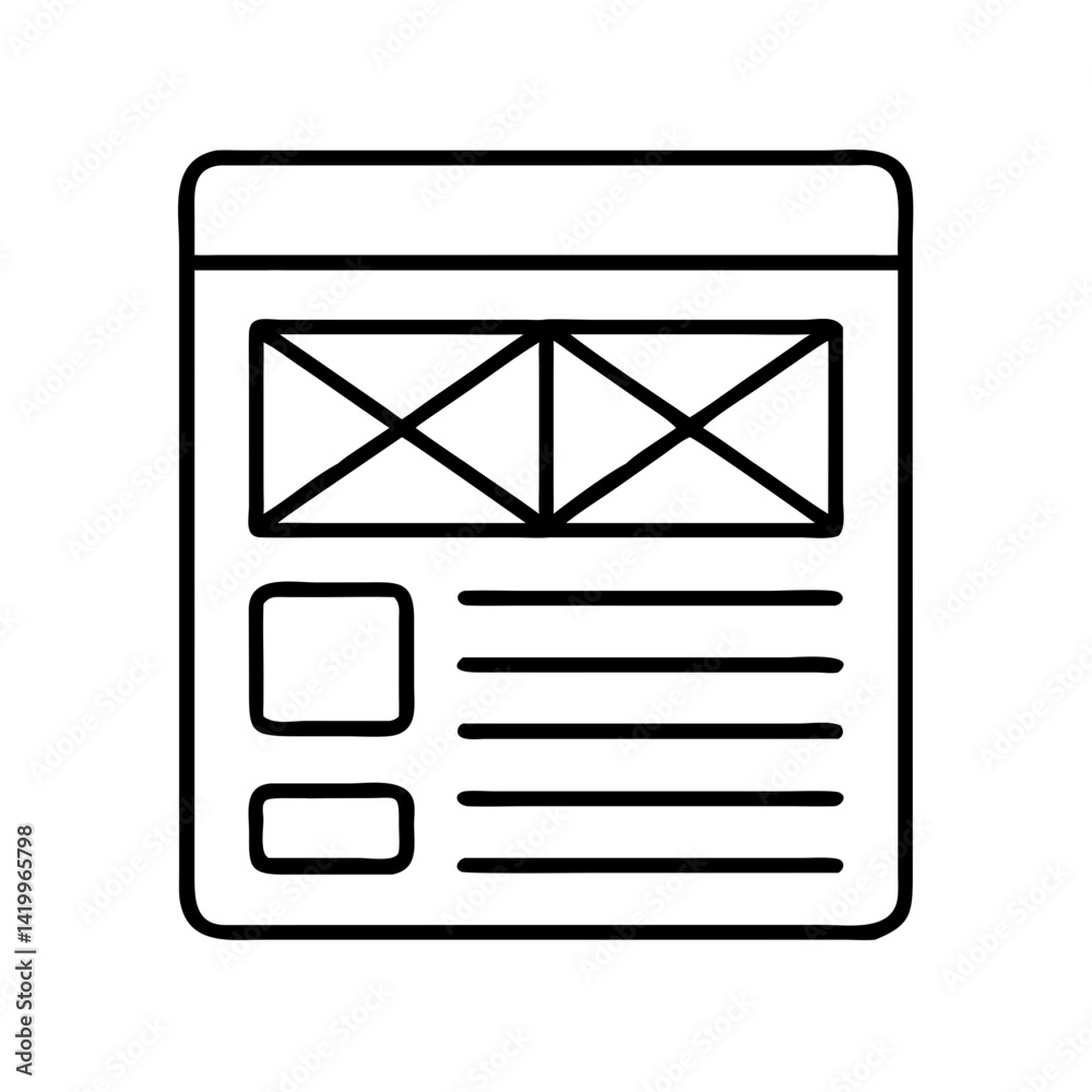 Poster Wireframe Layout Icon Representing UX Mockup Design for User Interface Prototyping