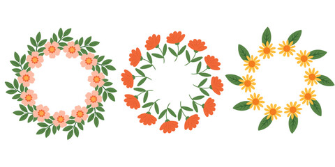 Set of simple floral wreath. Summer flowers.