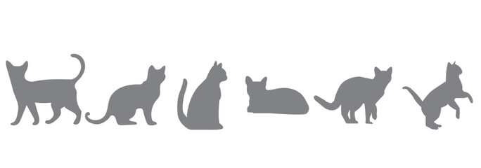 Set of cats silhouette in different poses. Black Cat Set Isolated White Background . 