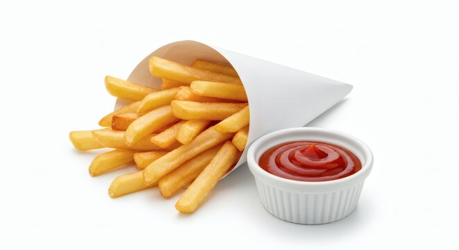 Composition of French fries isolated on white background