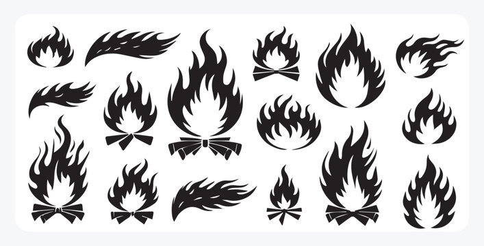 Classic Black Flame Silhouette Collection &ndash; Retro Old School Tattoo Style Vector Fire Set, black, flame, fire, silhouette, vector, blaze, old school, retro, tattoo,