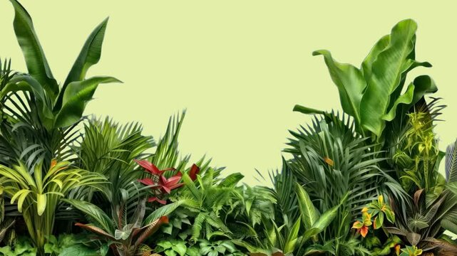 Tropical jungle border animated overlay, transparent 4K video, alpha channel, ProRes 4444