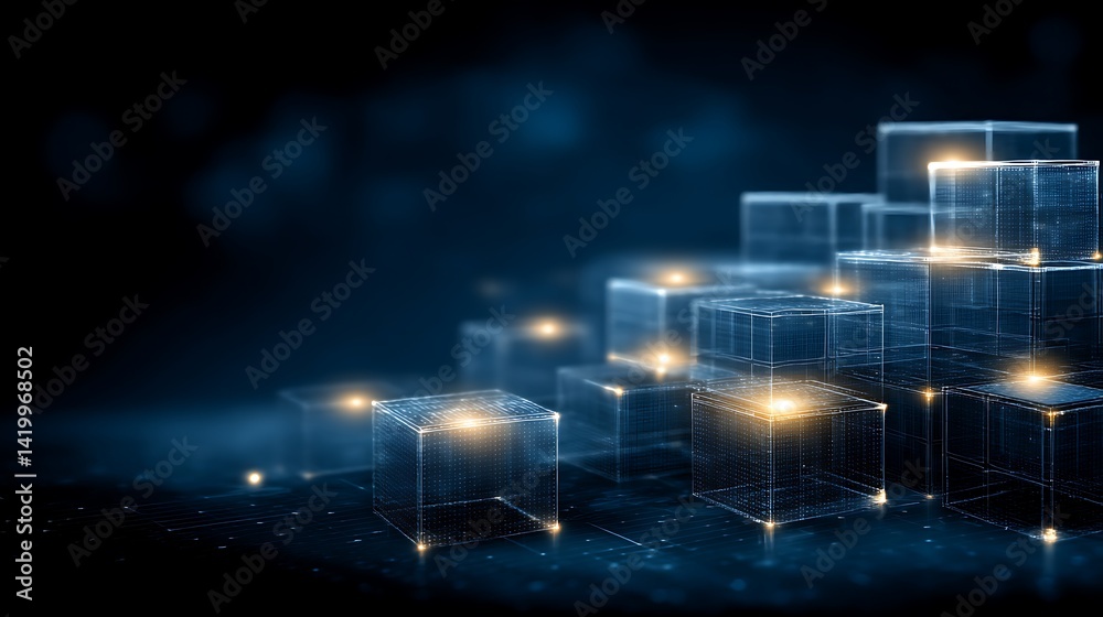 Poster abstract cubes structure data connectivity technological advancement and conceptual visualization.