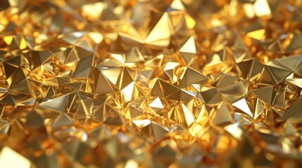 An abstract close up view of golden geometric crystal formation