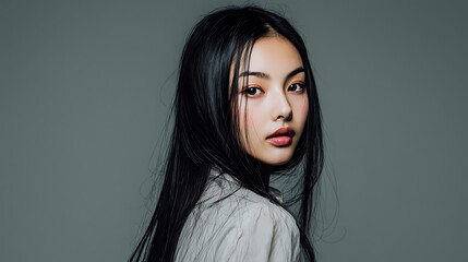 Fototapeta premium Woman with straight black hair (1)