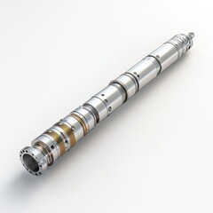 Metallic industrial component, sleek design, detailed, on white background.