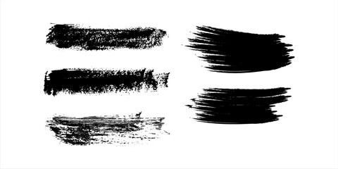 Ink brushstroke and paintbrush template with splashes grunge. Vector set black ink brush stroke. Dirty artistic design elements. Grunge splatter, dirt stain, brush
