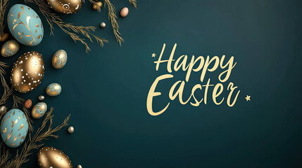 Blue Themed Easter Banner with Painted Eggs