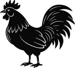 rooster vector illustration, rooster silhouette vector icon, rooster symbol vector, chicken rooster poultry icon,  on white background.